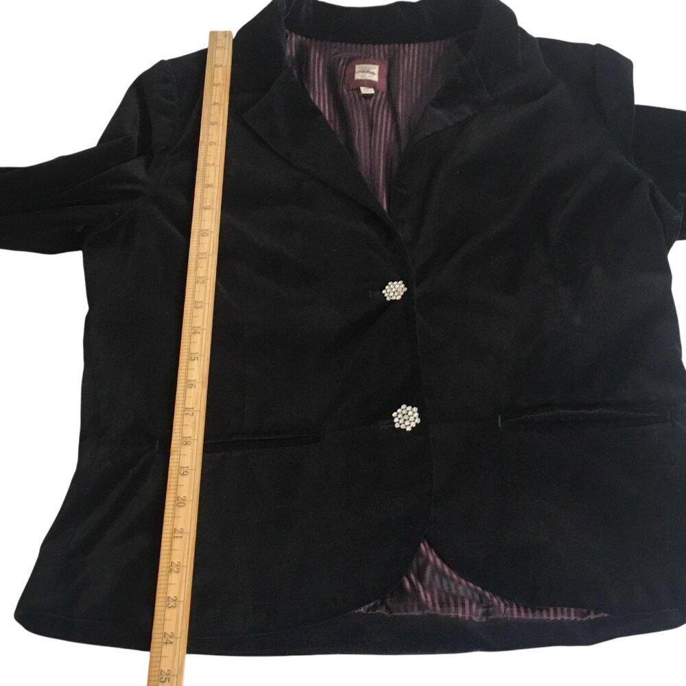 Black Velvet Blazer Rhinestone Buttons Jacket Womens XL - Picture 8 of 16